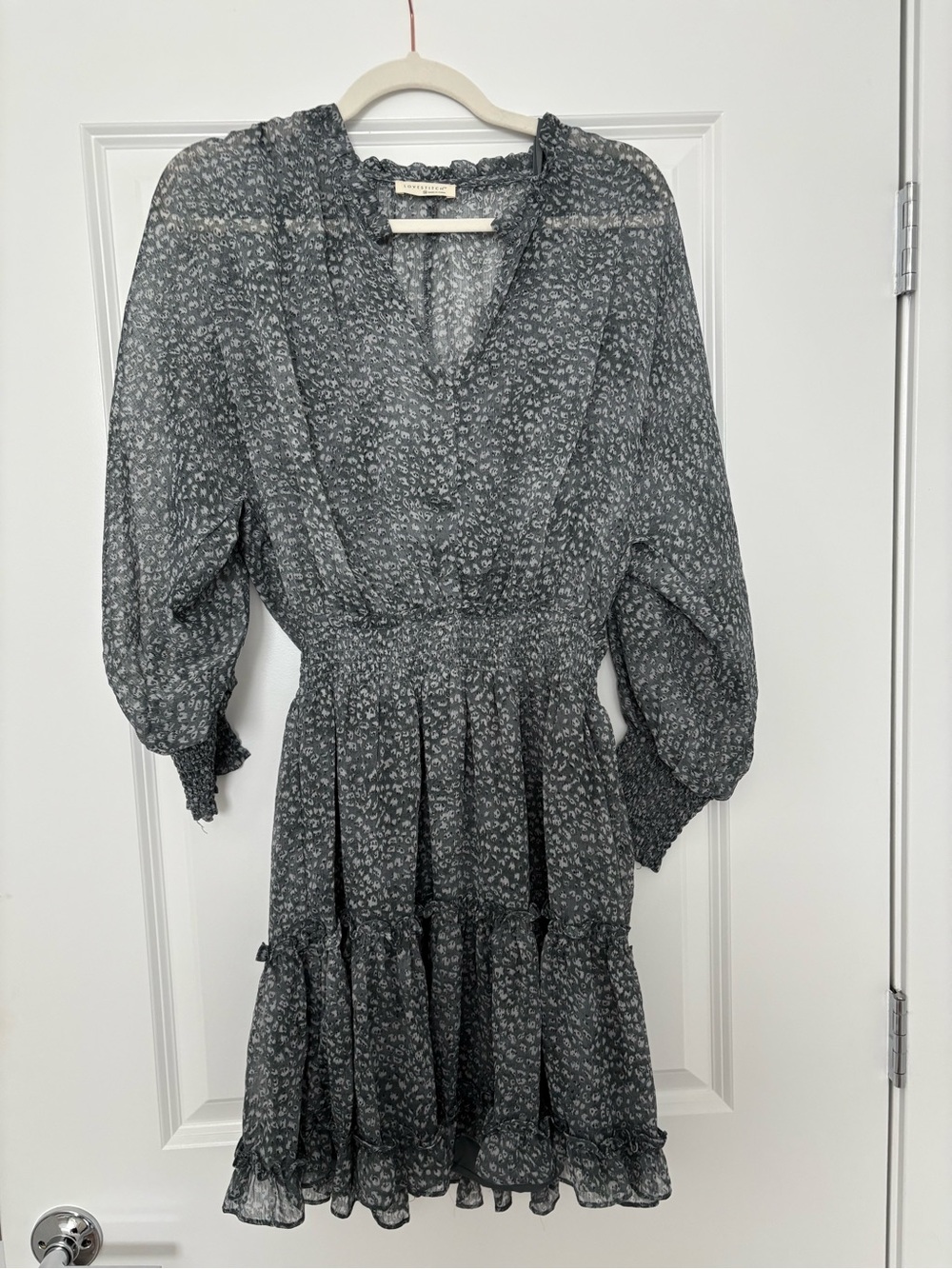 lovestitch Gray Floral Smocked Waist Mini Dress